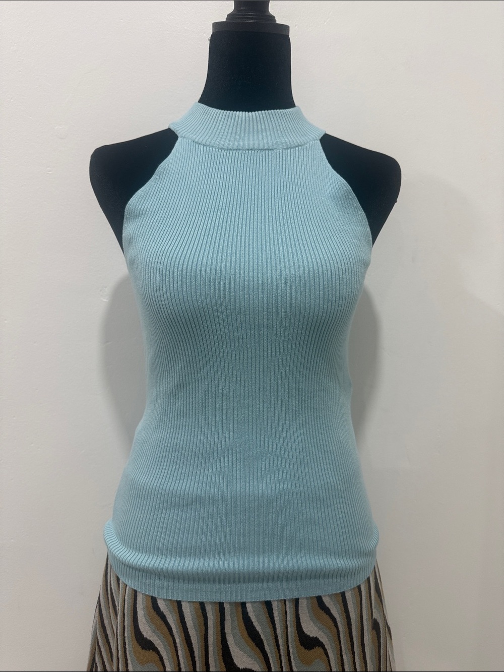 Ribbed Halter Neck Camisole in Light Blue